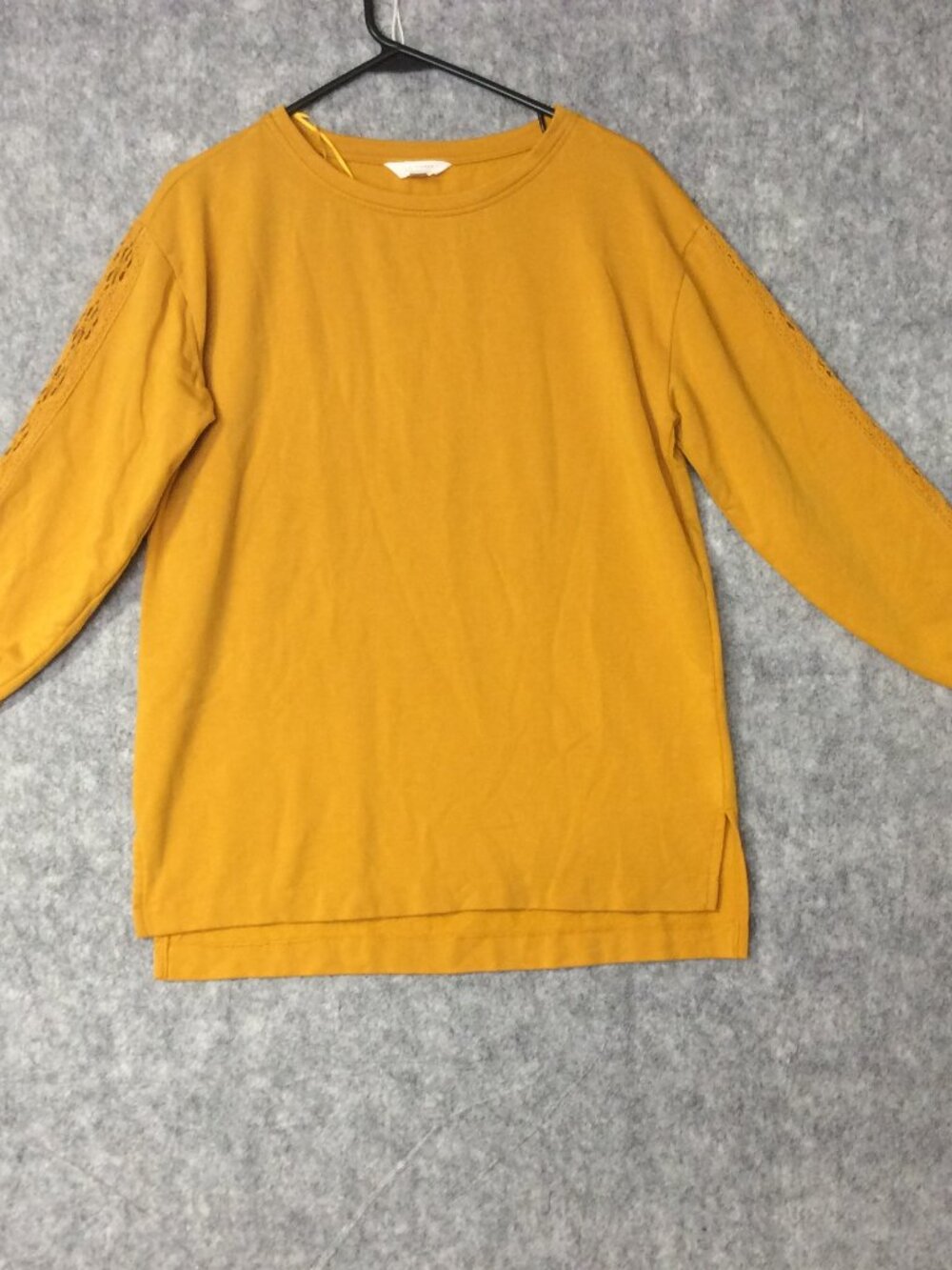 LC Lauren Conrad Womens M Top Sweatshirt Mustard Crew Neck Lace Inset Sleeve